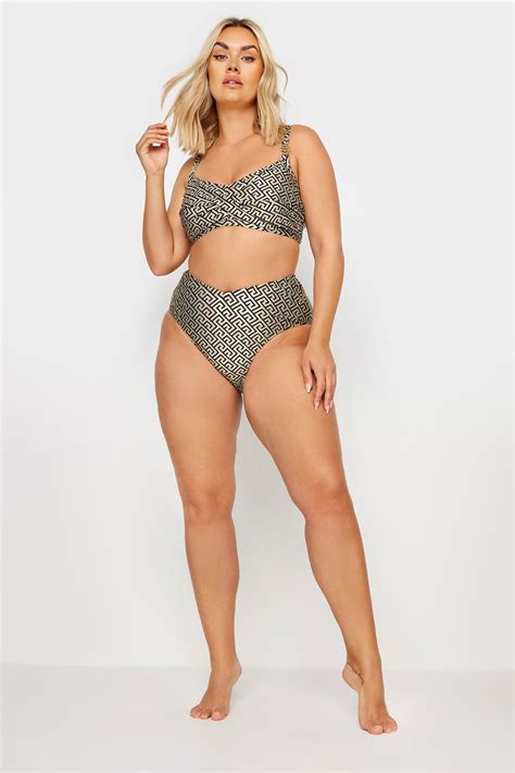 YOURS Plus Size Black Metallic Geometric Print Bikini Top Yours Clothing