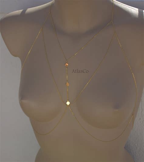 Bra Chain Gold Bralette Chain Bra Top Disc Body Chain Etsy