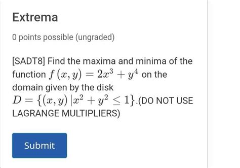 Solved Extrema O Points Possible Ungraded Sadt Find The Chegg