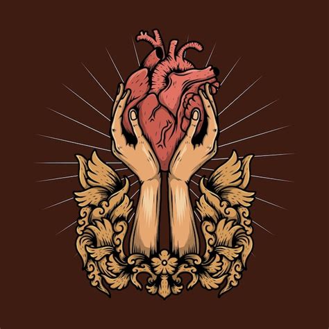 Premium Vector Hand Holding Heart With Gold Ornament Illustration