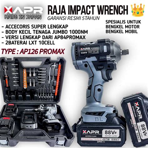 Jual APR Impact Wrench 1850NM 1 Baterai Pembuka Roda Motor Mobil Cvt