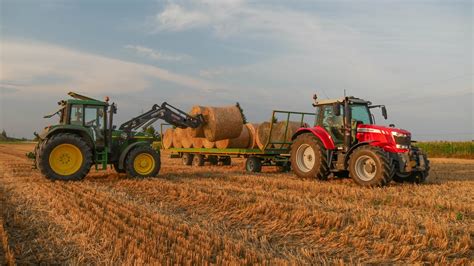 Prasowanie i zbiór bel słomy Deutz Fahr John Deere Massey