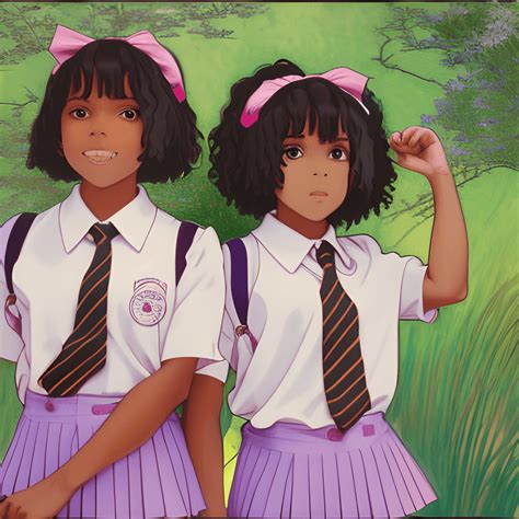 Twin Sisters in School Uniform · Creative Fabrica