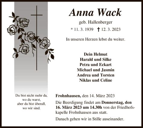 Traueranzeigen Von Anna Wack Trauer HNA De