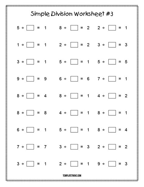 Printable Simple Division Worksheet For Rd Graders