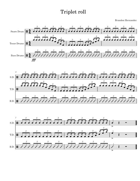 Triplet Roll Sheet Music For Snare Drum Tenor Drum Bass Drum Percussion Trio