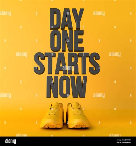 Day One Starts Now Motivational Workout Fitness Phrase 3d Rendering