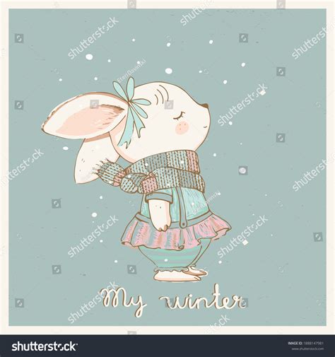 Cute Winter Bunny Cartoon Hand Drawn Stock Vector Royalty Free 1888147981