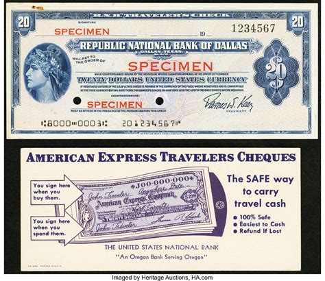 Dallas, TX- Republic National Bank $20 Traveler's Check 19__ | Lot