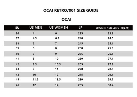 OC RETRO/001 SIZE GUIDE – OLD ORDER