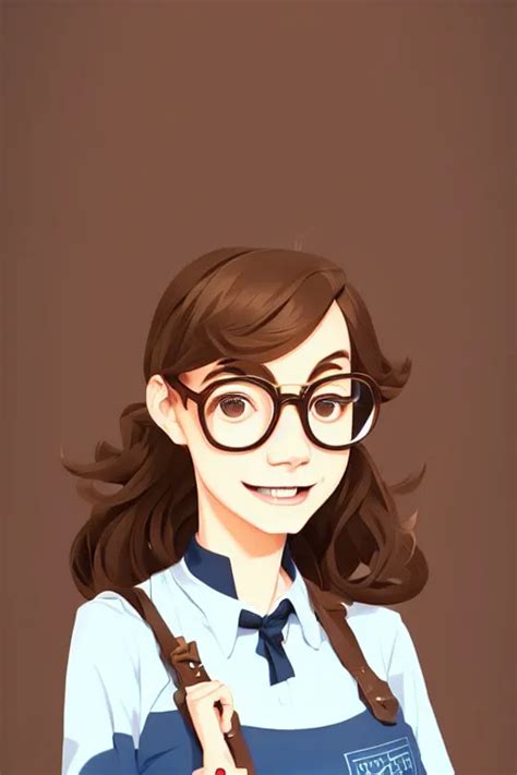 Portrait Of Cute Geek Girl In Glasses And Lightbrown Stable Diffusion