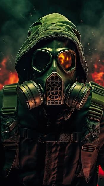 Premium AI Image | Cyberpunk gas mask character with green theme