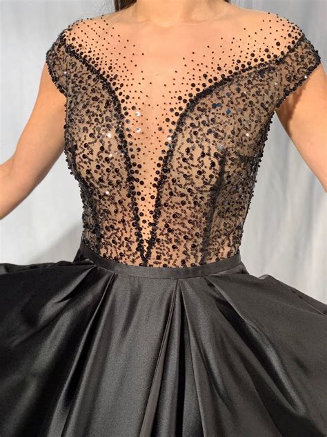 Black Wedding Dress With Sleeves Unique Bridal Gown Illusion Deep V Dress Black Lace Gown