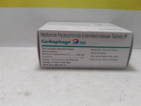 Carbophage Xr 500metformin Hydrochloride Extended Release Packaging Size 5210 At Rs 400box