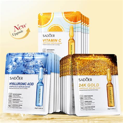 Sadeor 24k Gold Hyaluronic Acid Vitamin C Ampoule Serum Facial Mask Whitening Moisturizing