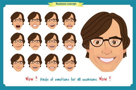 Set of Male Facial Emotions. Young Man Emoji Character with Different ...