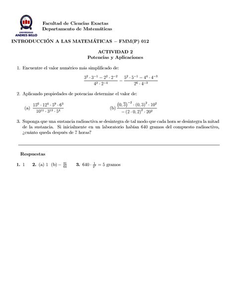 Actividad Potencias Fmm P Facultad De Ciencias Exactas