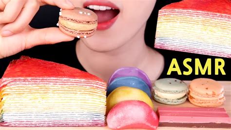 Asmr Crepe Cake Macaron Tteok Rice Cake Eating Sounds Mukbang디저트 먹방咀嚼音