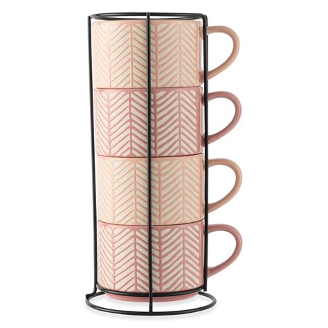 Thyme Table Pack Stacking Mugs Pink And White Lines Fl Oz