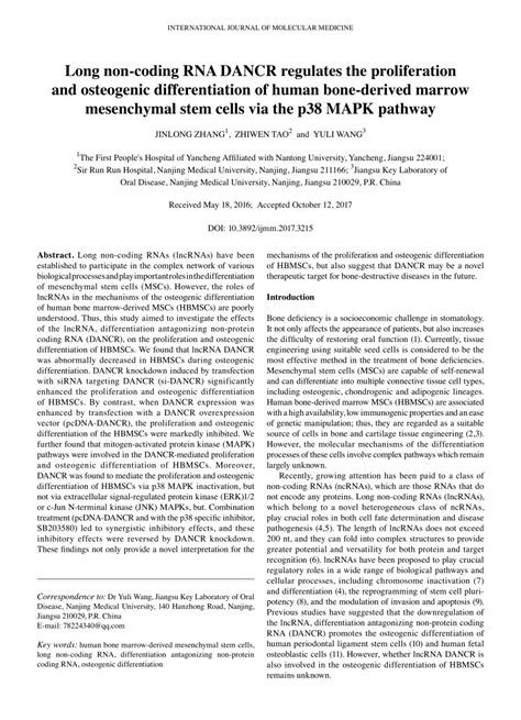 Pdf Long Non‑coding Rna Dancr Regulates The Proliferation And