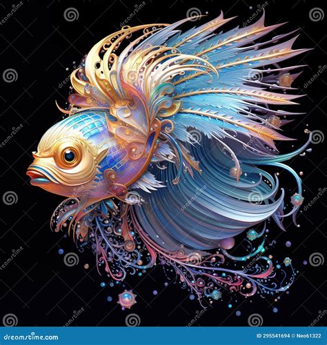 Surreal Betta Fish Painting On Black Background Mythological