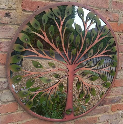 Green Leaf Tree Of Life Metal Framed Wall Mirror Cm Diameter