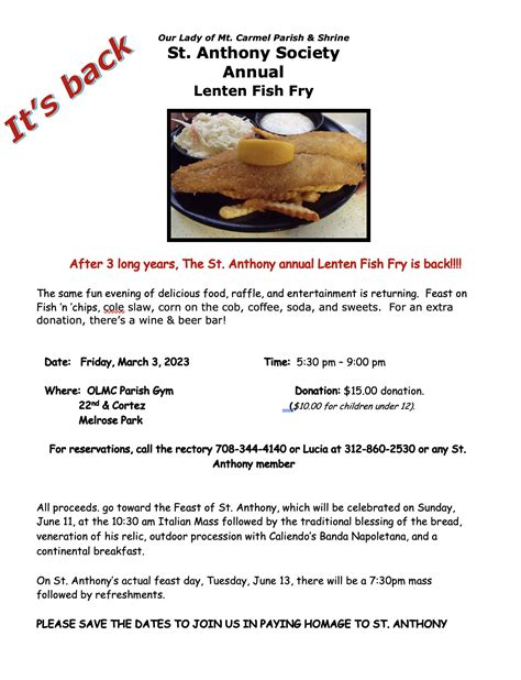 St Anthony Fish Fry The Parish Of Our Lady Of Mount Carmel Melrose