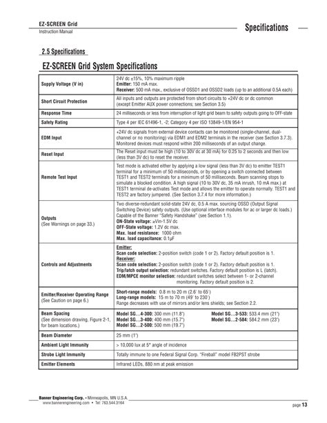 Specifications, Ez-screen grid system specifications, 5 specifications ...