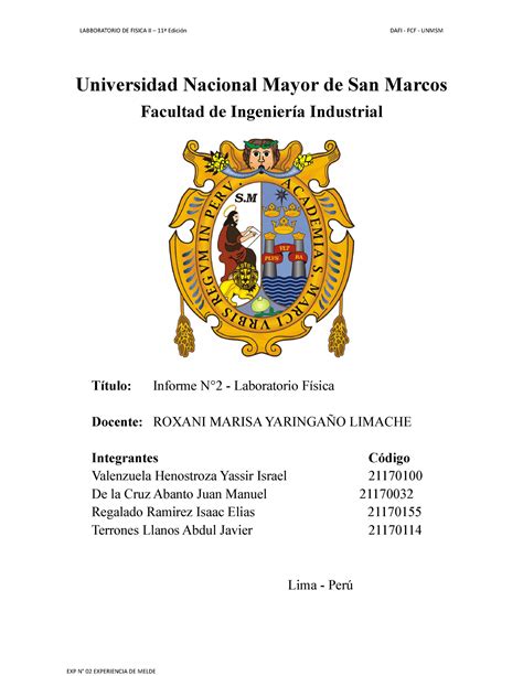 Informe 2 Universidad Nacional Mayor De San Marcos Facultad De Ingeniería Industrial Título