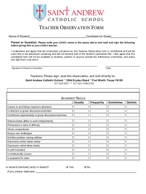 Fillable Online Teacher Observation Form 2011docx Fax Email Print