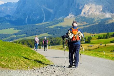 Tourists Hiking in Seiser Alm, the Largest High Altitude Alpine Meadow ...