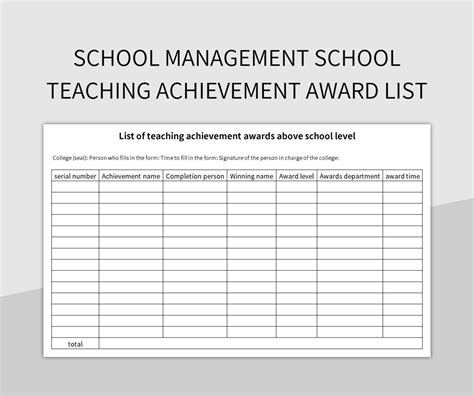 School Management School Teaching Achievement Award List Excel Template And Google Sheets File ...