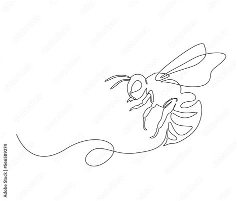 Continuous One Line Drawing Of Fliying Bee Simple Illustration Of