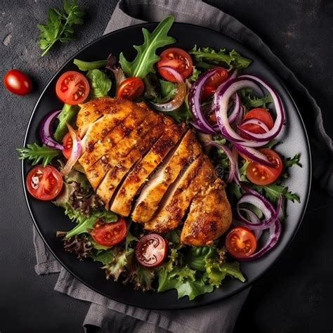 Grilled Chicken Breast Fried Chicken Fillet With Fresh Vegetable Salad