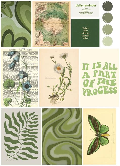 An Assortment Of Green And White Art Work