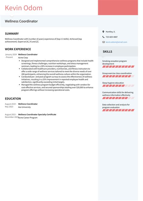 Wellness Coordinator Resume Examples And Templates