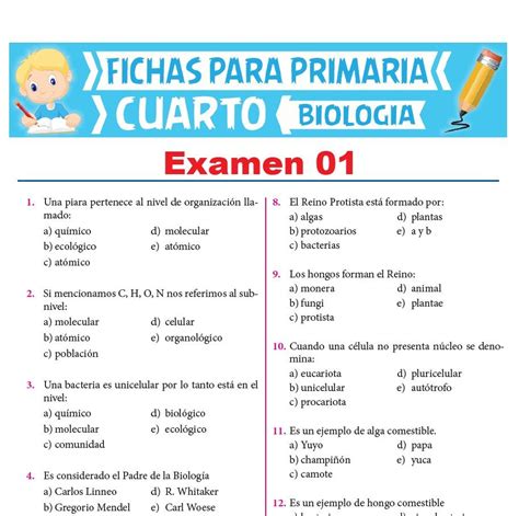 Exámen De Biología Para Cuarto Grado De Primaria