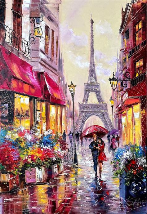 Couple in Paris Oil Painting Original Romantic Painting Canvas Eiffel ...