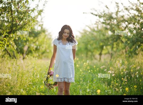 Pregnant Gorgeous Brunette Woman Stock Photo Alamy