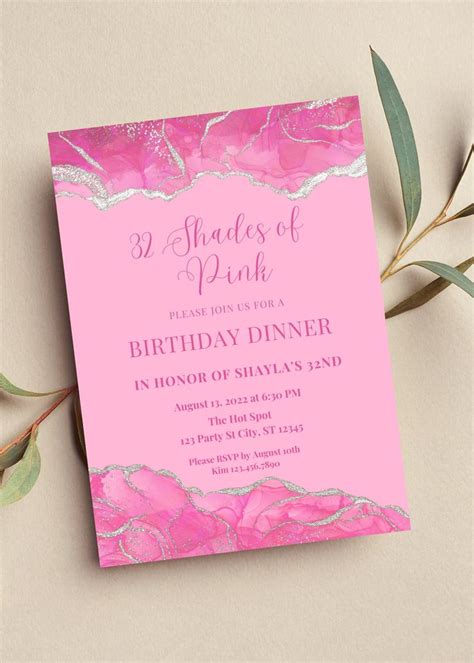 Editable Shades Of Pink Invitation Pink And Silver Agate Etsy Pink