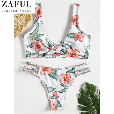 Aliexpress Buy ZAFUL Front Knotted Floral Braided Bikini Set