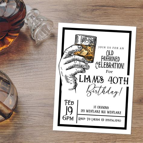 Whiskey Birthday Invitation For Men Editable Any Age Man Birthday Invite Adult Birthday