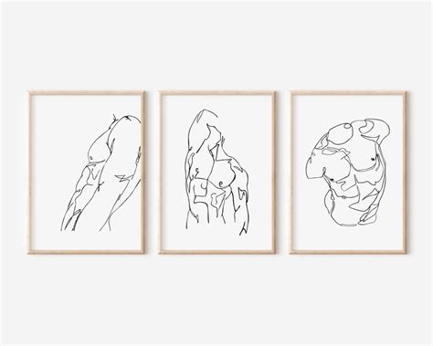 Male Line Art Print Set Of Art Prints Printable Wall Art Body Art