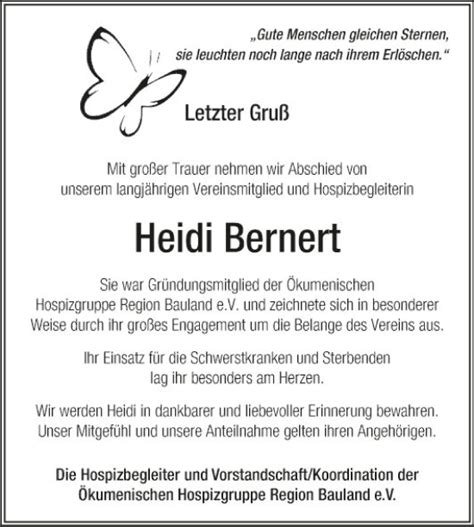 Traueranzeigen Von Heidi Bernert Trauerportal Ihrer Tageszeitung