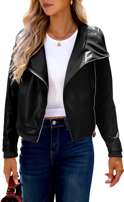 Luvamia Womens Jackets Faux Leather Top Black Leather Jackey Black Leather Jacket Women Plus