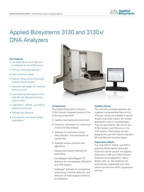 Applied Biosystems 3130 And 3130xl Dna Analyzers