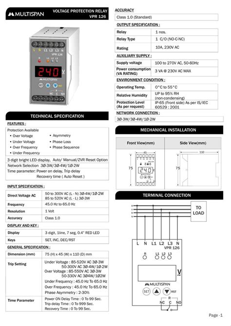 Multispan Under And Over Voltage Protection Relay For Control Panel