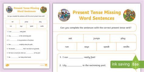 Simple Present Tense Missing Word Sentences Teacher Made