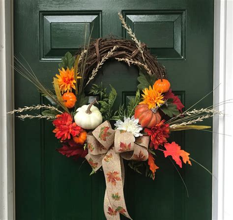 Burnt Orange Autumn Grapevine Wreath Autumn Front Door Wreath Gourds