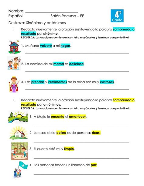 Sinónimo y antónimos worksheet Sinónimos y antónimos Antónimos